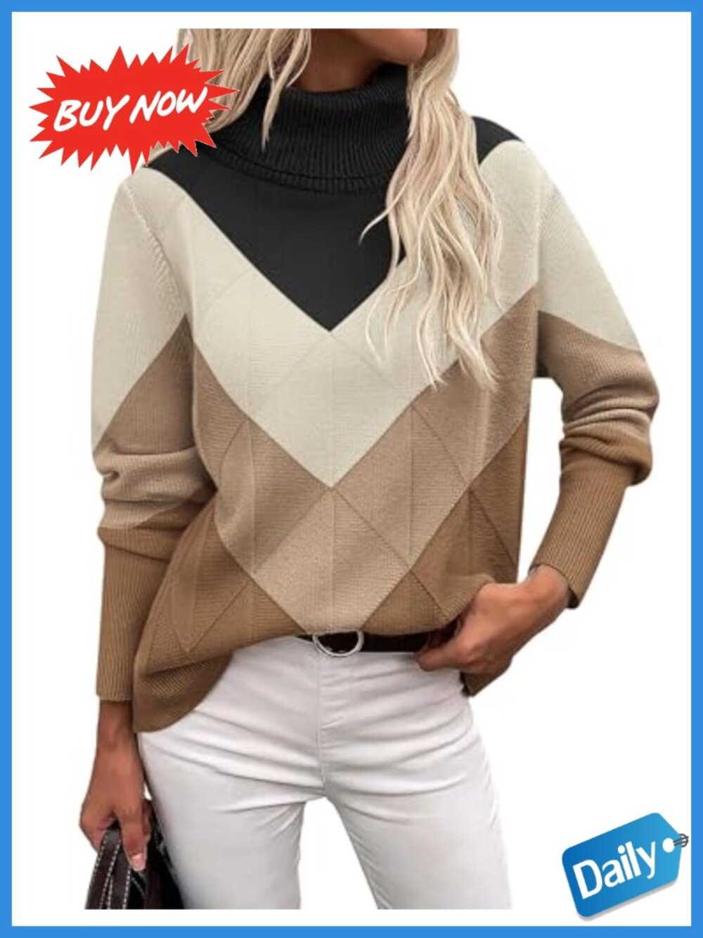 Turtleneck Sweater Chunky Knit Long Sleeve Pullover Top